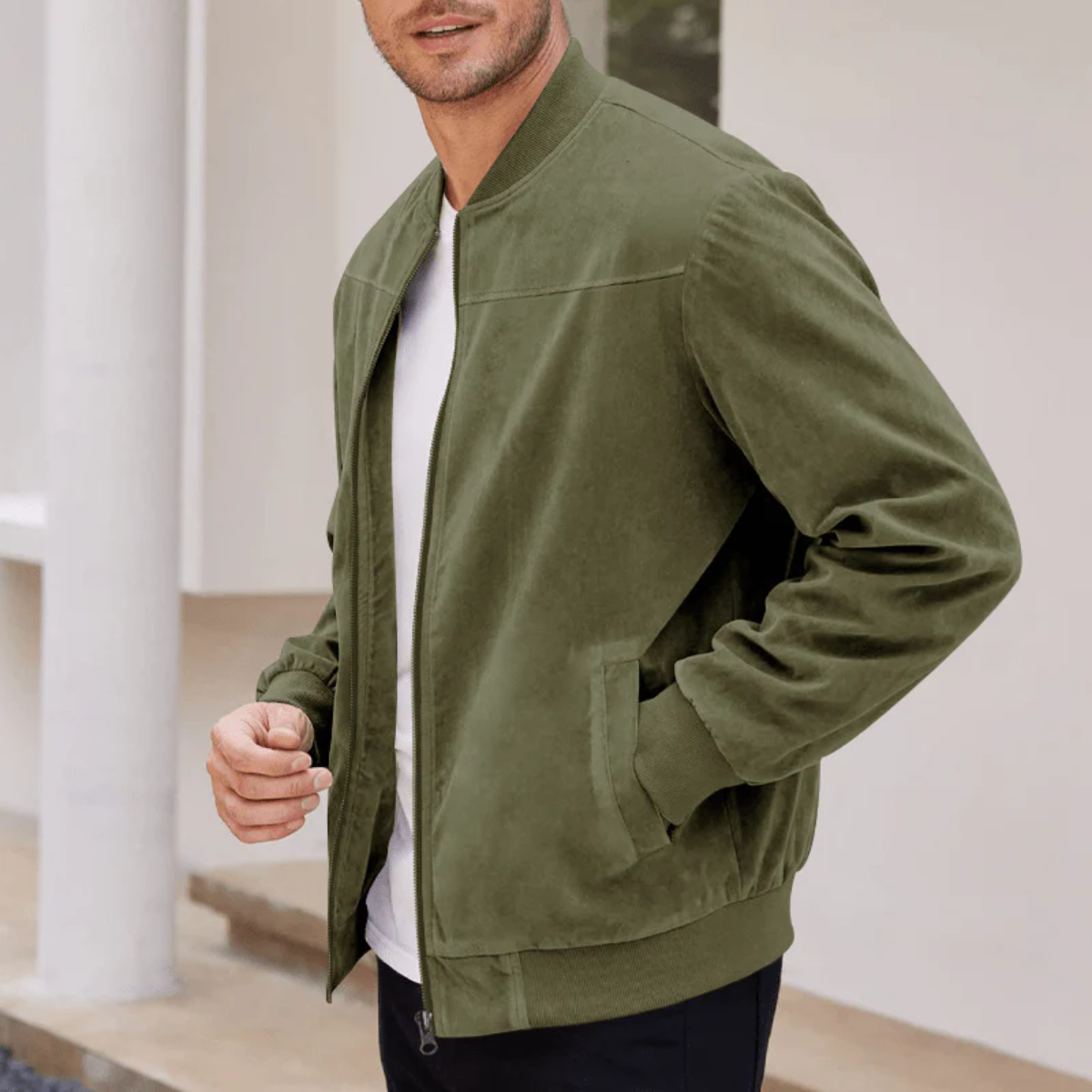 Classic Brown Leather Bomber Jacket for Men