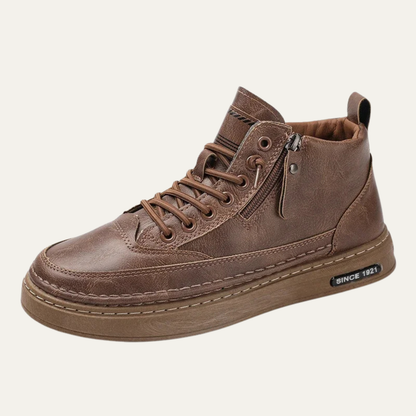 Comfortable Mens Leather High Top Zip Boots