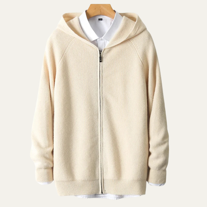 Warm Merino Wool Hooded Zip Up Sweater