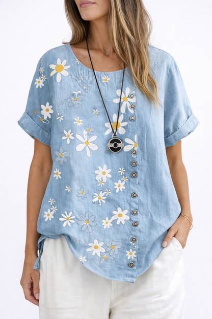 Casual Floral Short Sleeve Women's Tee