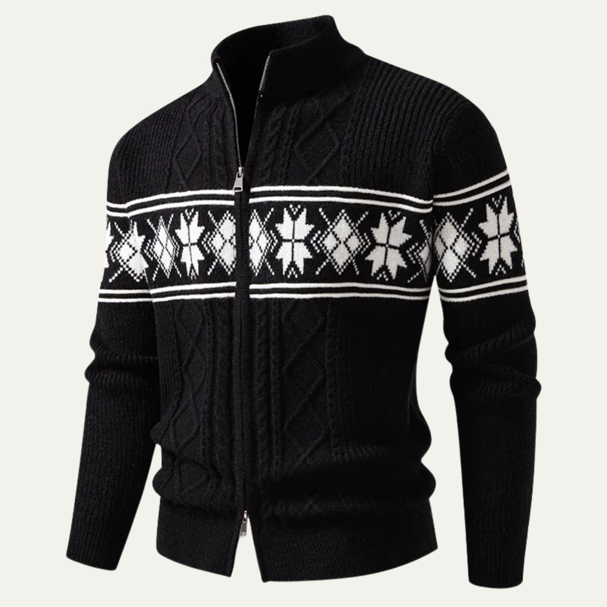 Warm Mens Nordic Zip Up Cardigan Sweater