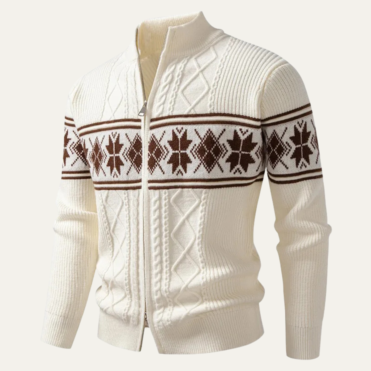 Warm Mens Nordic Zip Up Cardigan Sweater