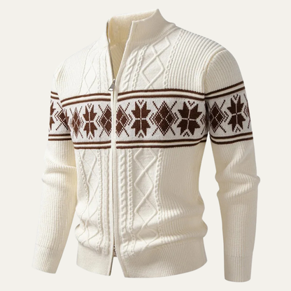 Warm Mens Nordic Zip Up Cardigan Sweater