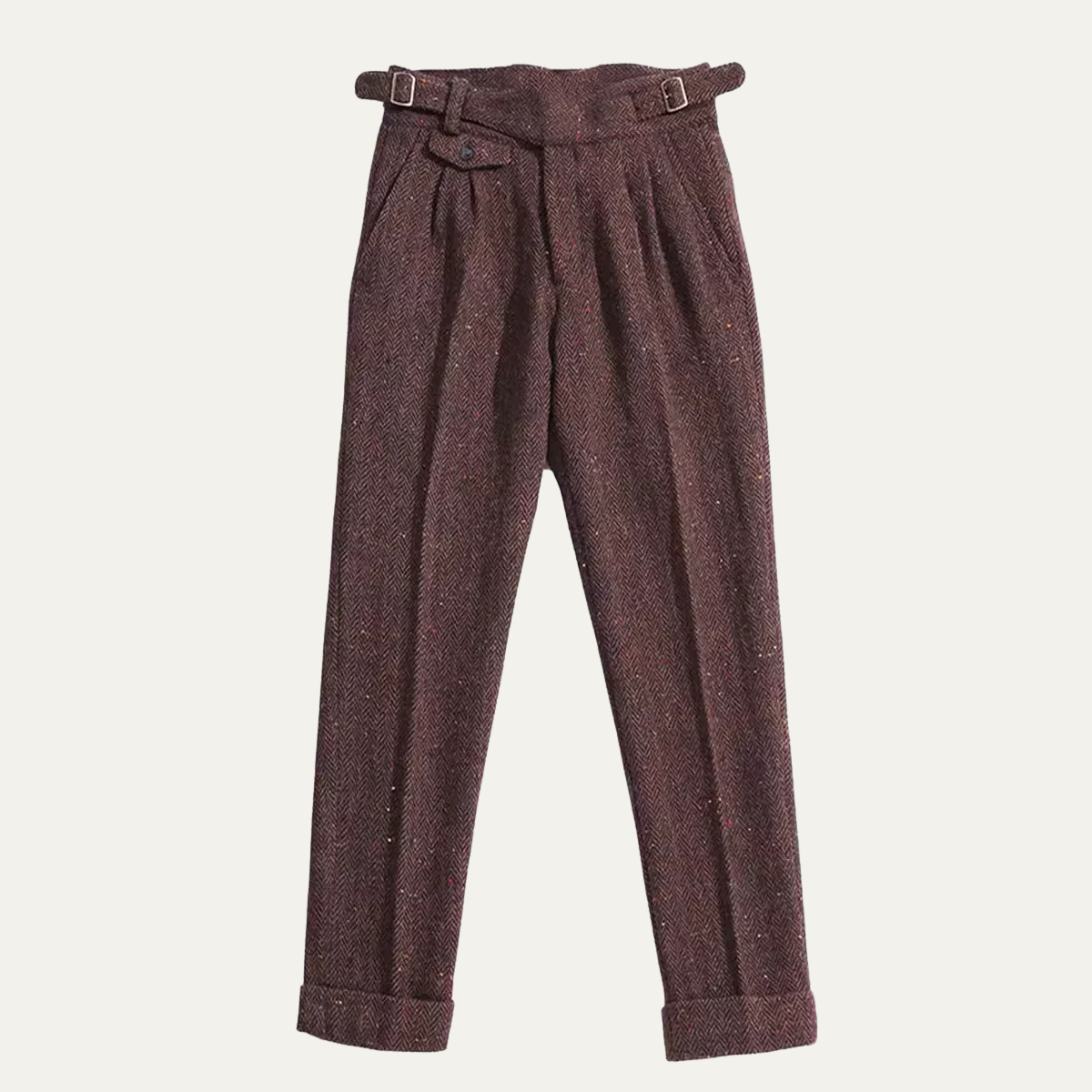 Classic Mens Wool Tweed Straight Leg Pants with Pockets - Nocini