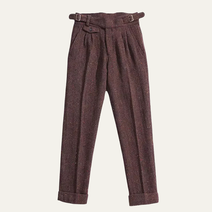 Classic Mens Wool Tweed Straight Leg Pants with Pockets - Nocini