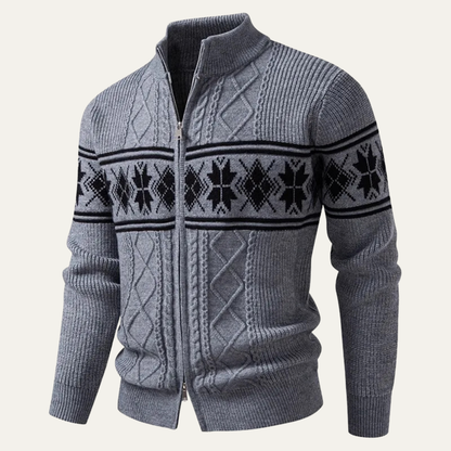 Warm Mens Nordic Zip Up Cardigan Sweater