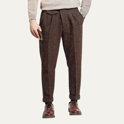 Classic Mens Wool Tweed Straight Leg Pants with Pockets
