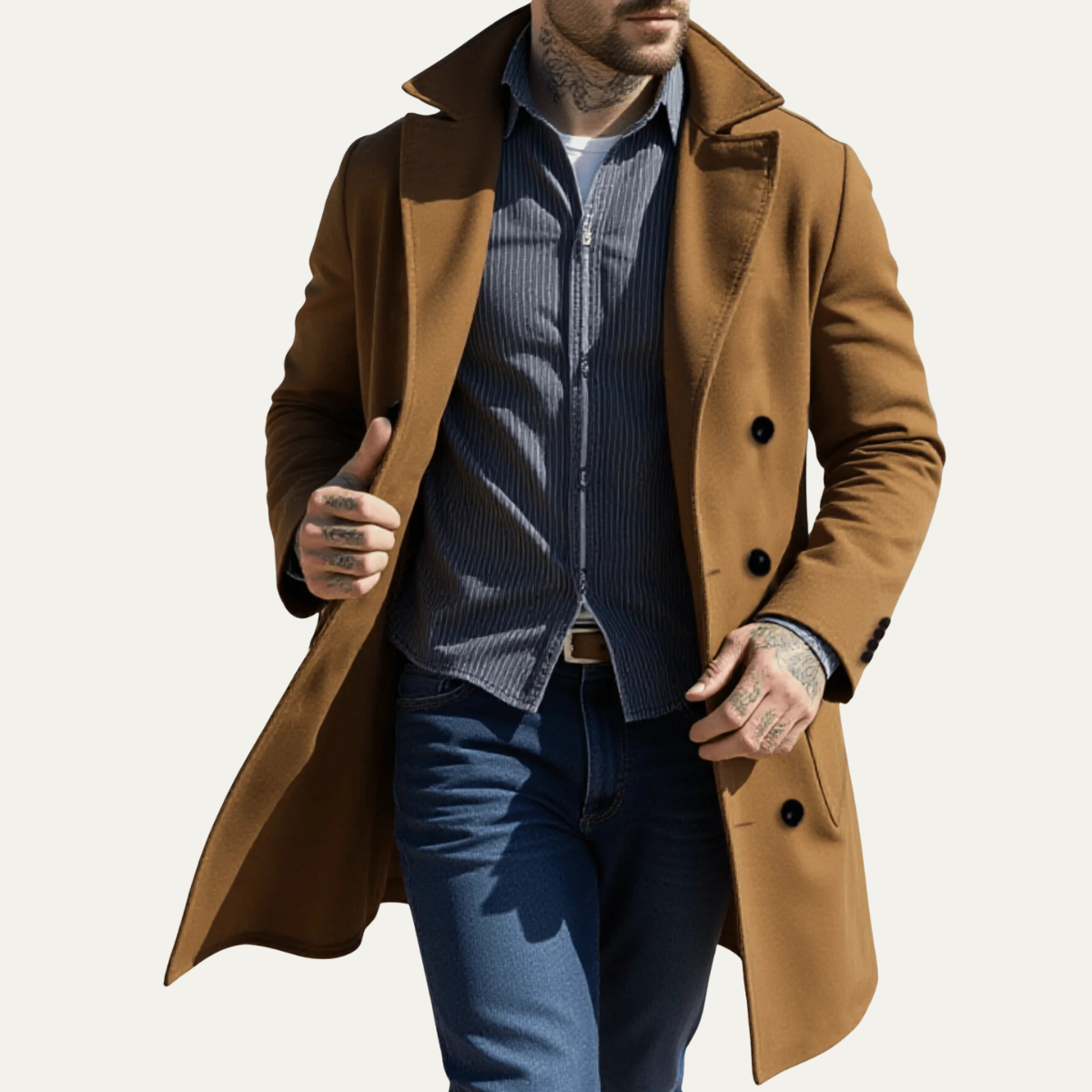 Stylish Men's Wool Double Breasted Overcoat