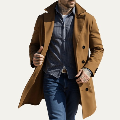 Stylish Men's Wool Double Breasted Overcoat