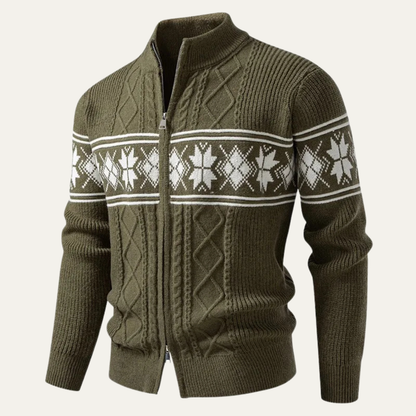 Warm Mens Nordic Zip Up Cardigan Sweater