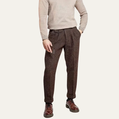Classic Mens Wool Tweed Straight Leg Pants with Pockets