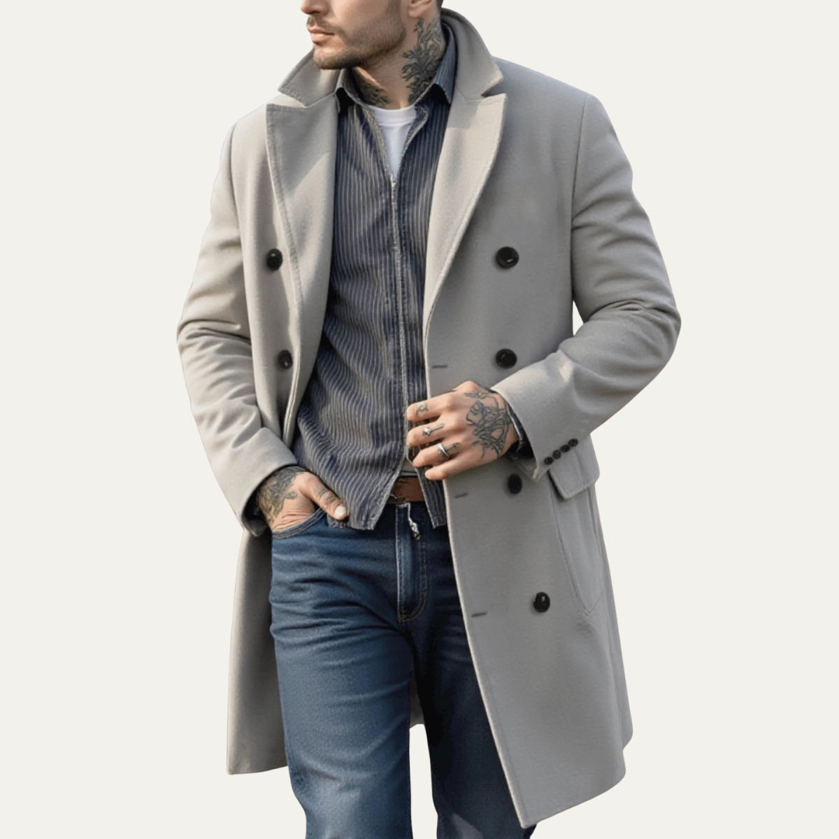 Stylish Men's Wool Double Breasted Overcoat
