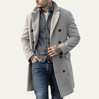 Stylish Men's Wool Double Breasted Overcoat