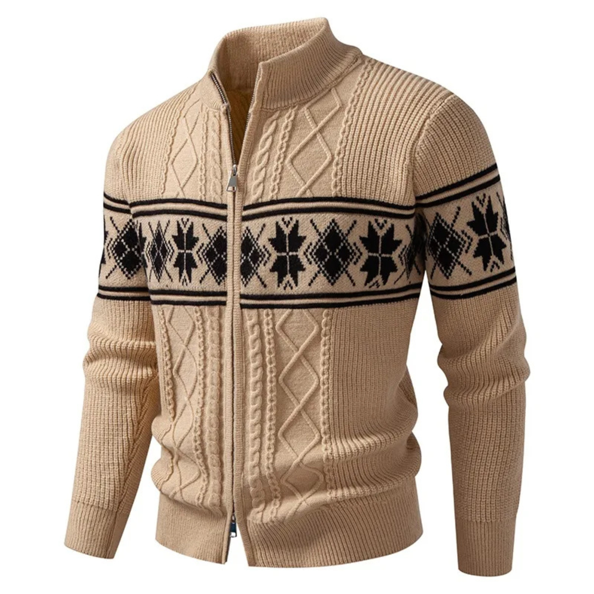 Warm Mens Nordic Zip Up Cardigan Sweater