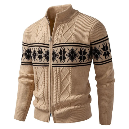 Warm Mens Nordic Zip Up Cardigan Sweater