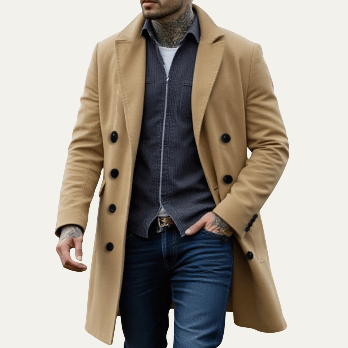 Stylish Men's Wool Double Breasted Overcoat