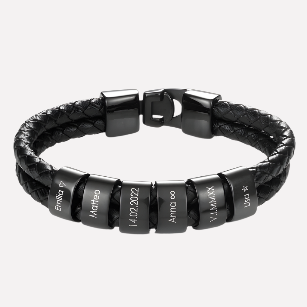 Personalized Leather Men's Beaded Wristband - Olytrend
