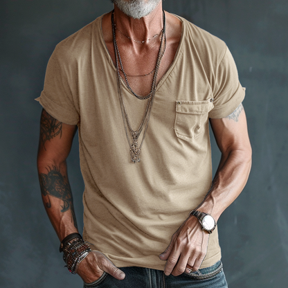 Casual Men's V-Neck Cotton T-Shirt