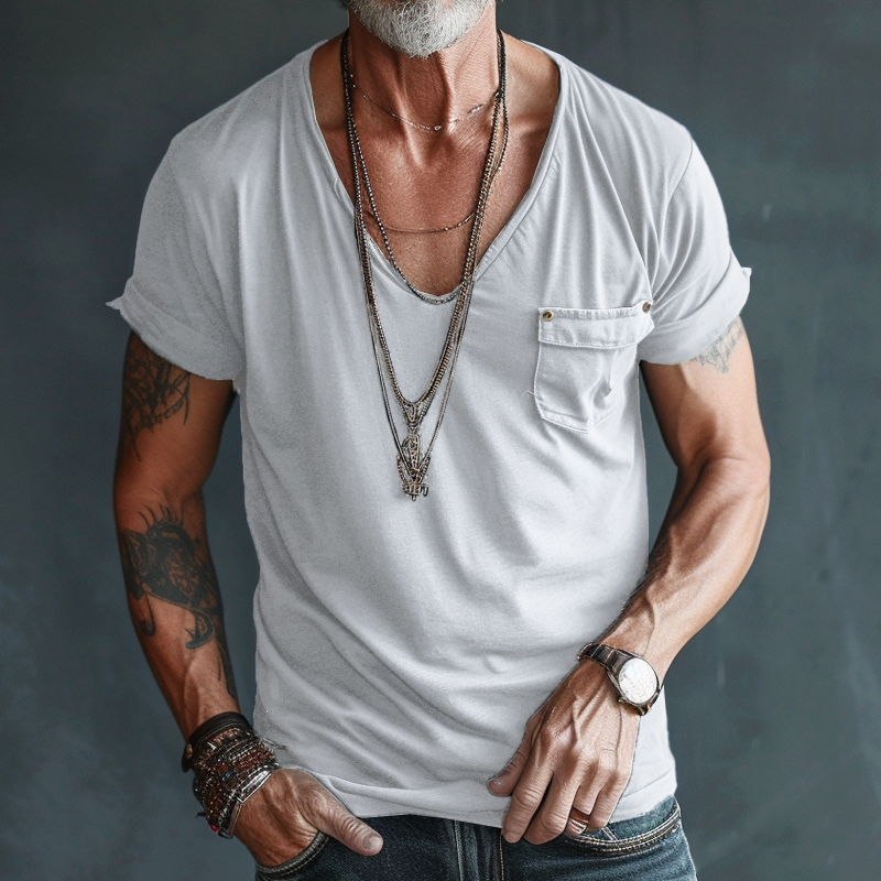 Casual Men's V-Neck Cotton T-Shirt