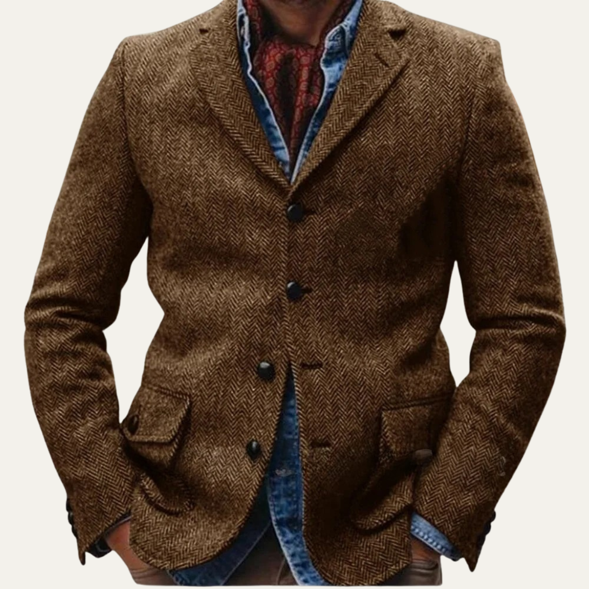 Classic Men's Brown Tweed Business Suit Jacket