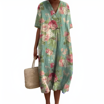 Pretty V Neck Short Sleeve Summer Dress - Olytrend