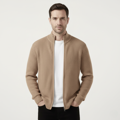 Men's Fashionable Crew Neck Zip Knit Sweater