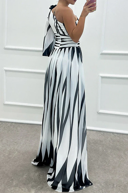 Chic Stripe Off Shoulder Maxi Dress