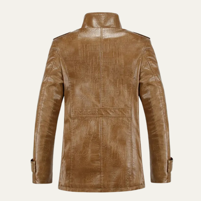 Warm Insulated Men's Leather Fleece Jacket