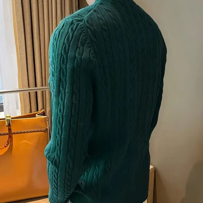 Luxury Green Mens Cashmere Crew Neck Sweater
