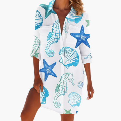 Ladies Long Sleeve Button Front Dress
