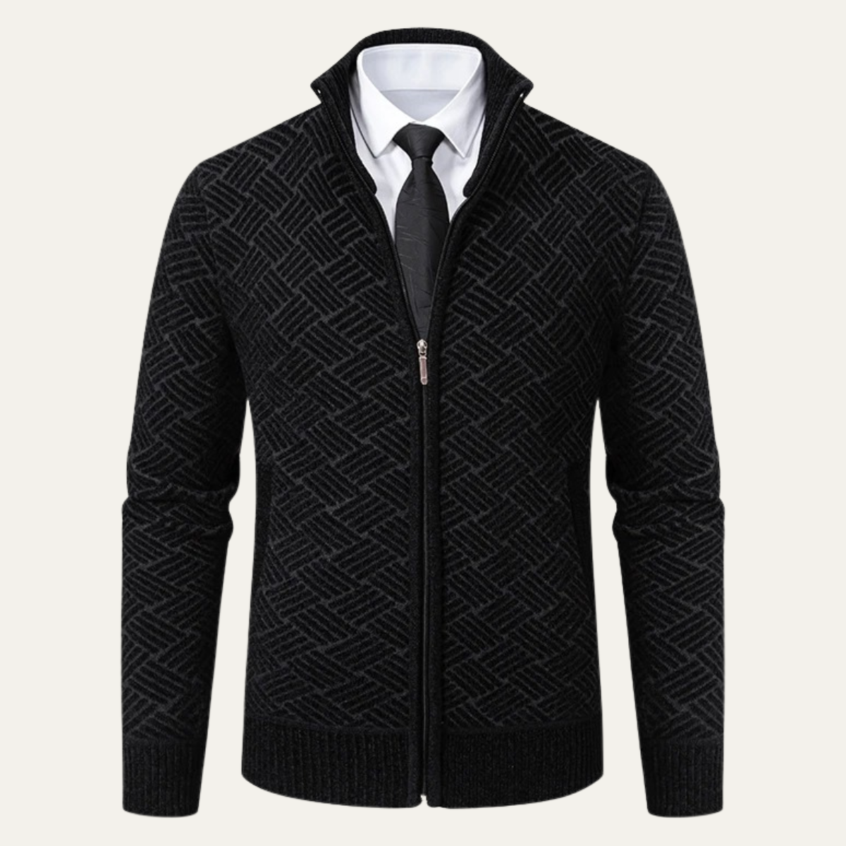 Classic Mens Knit Patterned Stand Collar Jacket