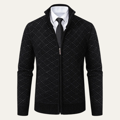Classic Mens Knit Patterned Stand Collar Jacket