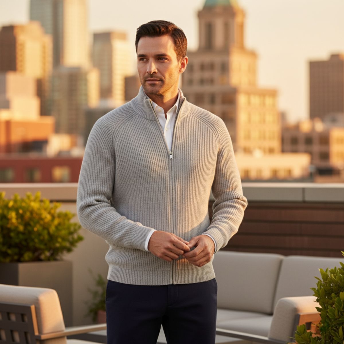 Luxury Men's Soft Merino Wool Zip Cardigan