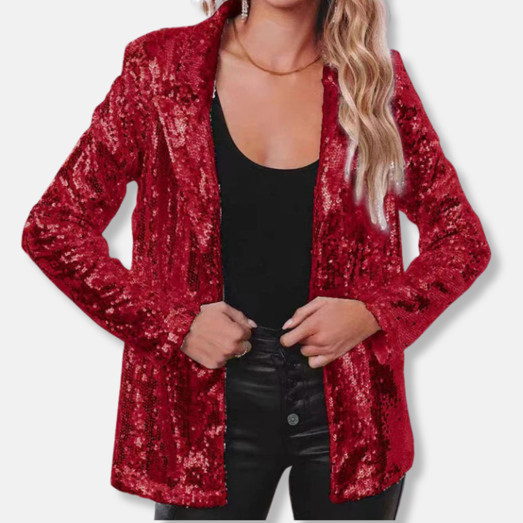 Glittering Sequin Trimmed Casual Blazer