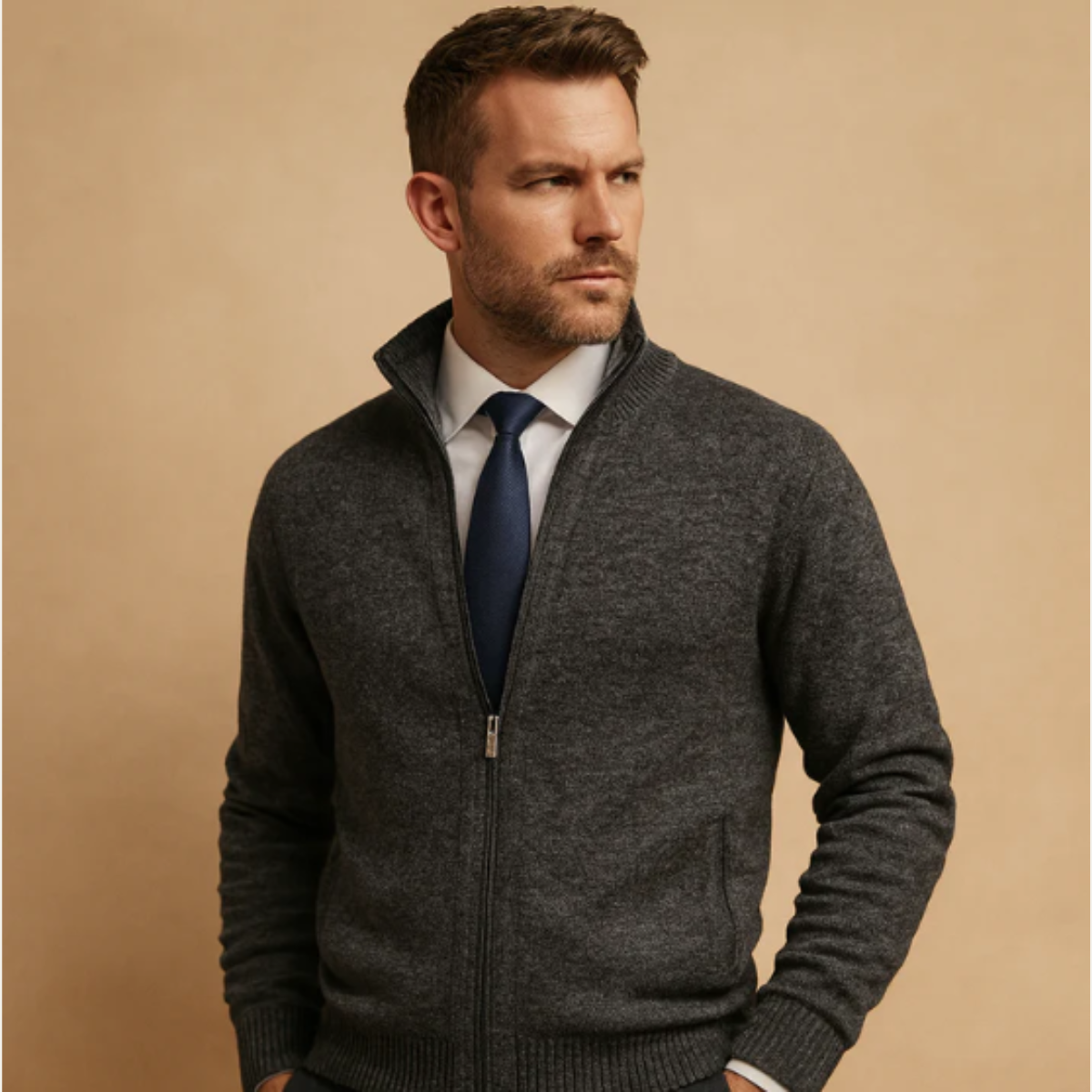 Warm Crew Neck Knitted Men's Cardigan Sweater