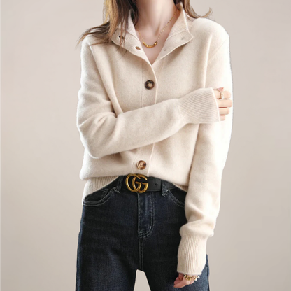 Soft Beige Open-Front Cardigan Sweater for Women