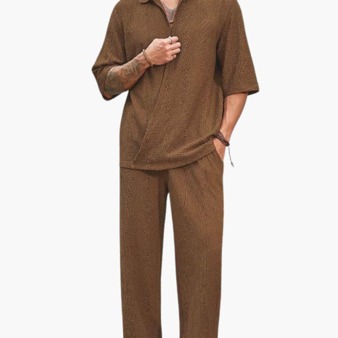 Men's Casual Shorts Set with Breathable Top and Pants