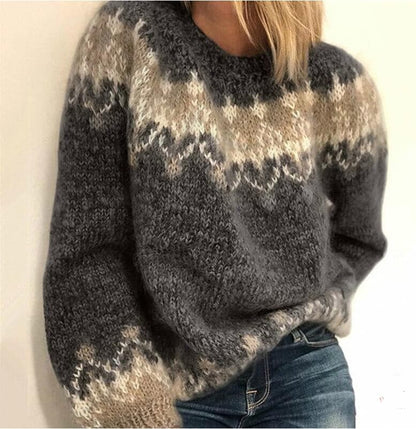 Cozy Women's Wool Sweater Oversized Round Neck