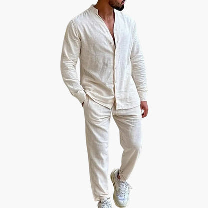Casual Linen Suit for Men with Long Sleeves