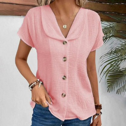 Loose Fit Short Sleeve Blouse with Wrinkled Finish