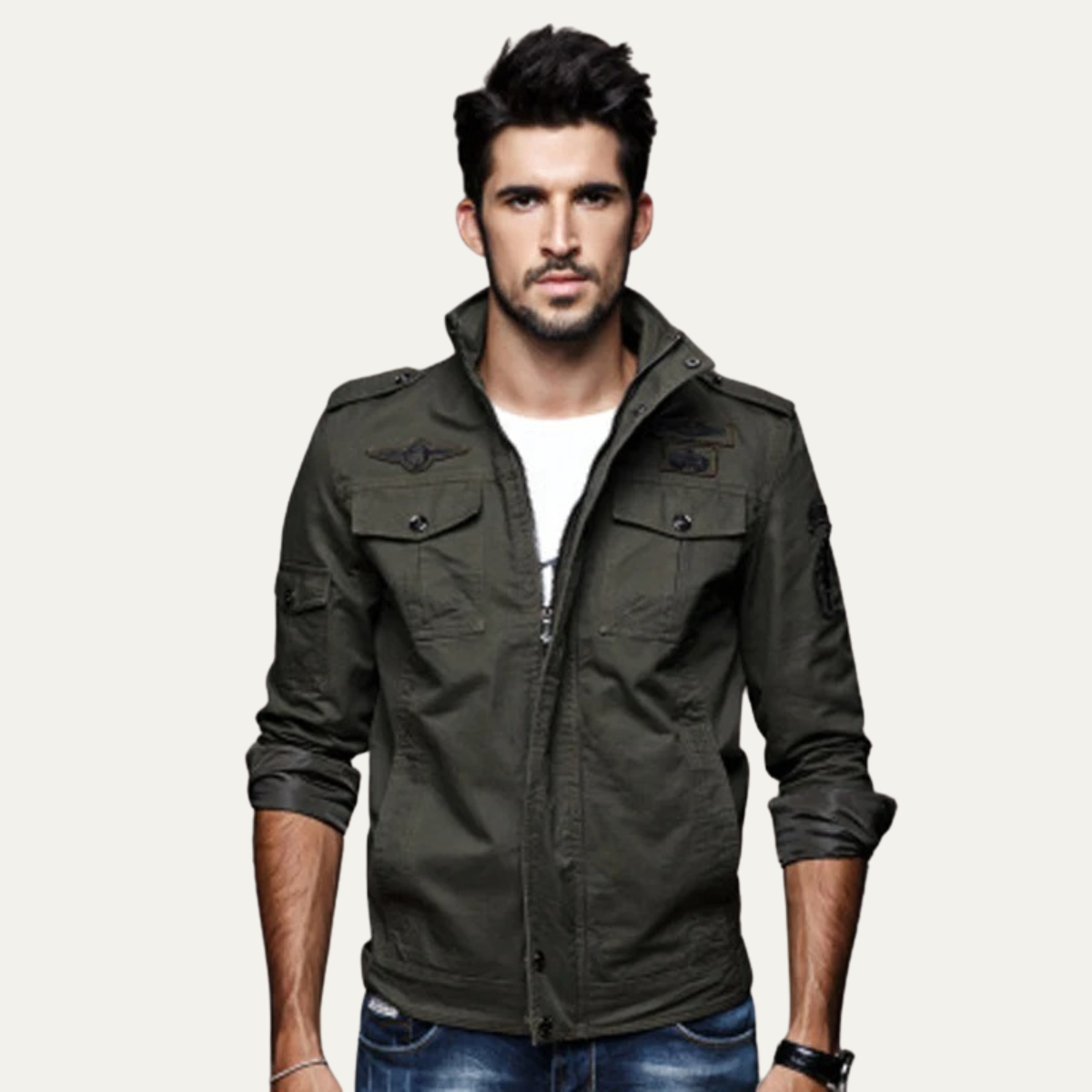 Stylish Men's Cotton Cargo Jacket with Multiple Pockets