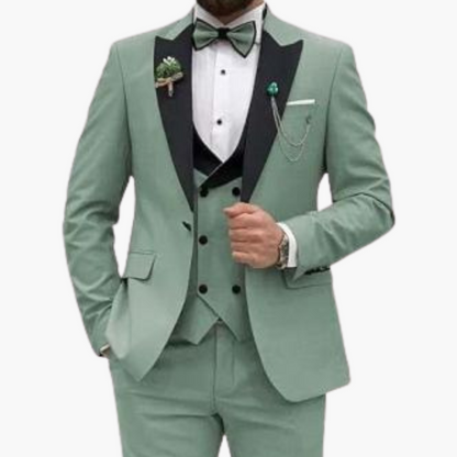 Slim Fit Men's 3 Piece Suit with Contrast Lapels