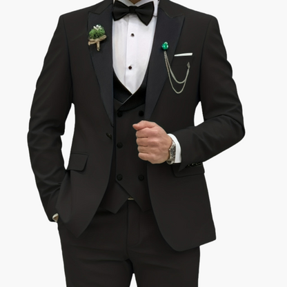 Slim Fit Men's 3 Piece Suit with Contrast Lapels