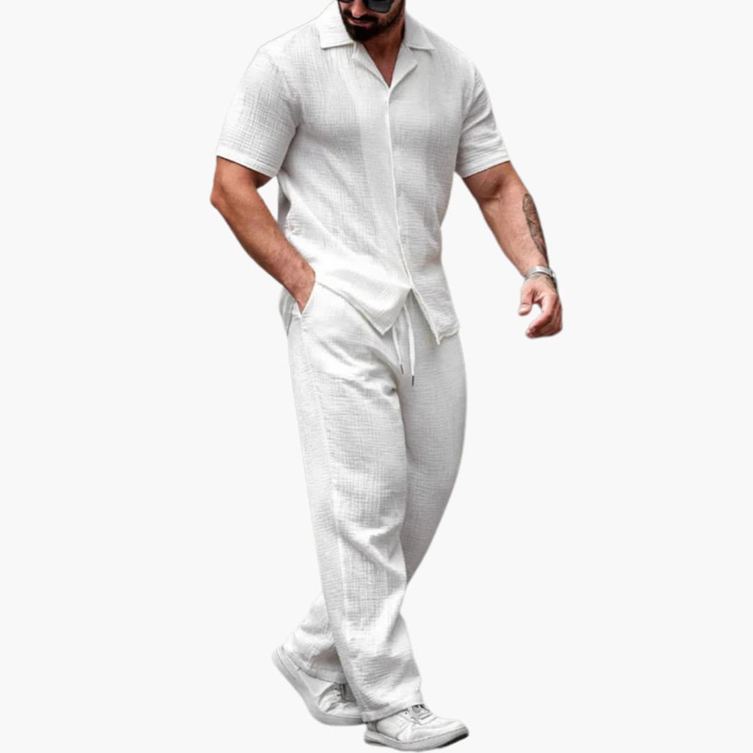 Casual Mens 2 Piece Short Sleeve Shirt Set