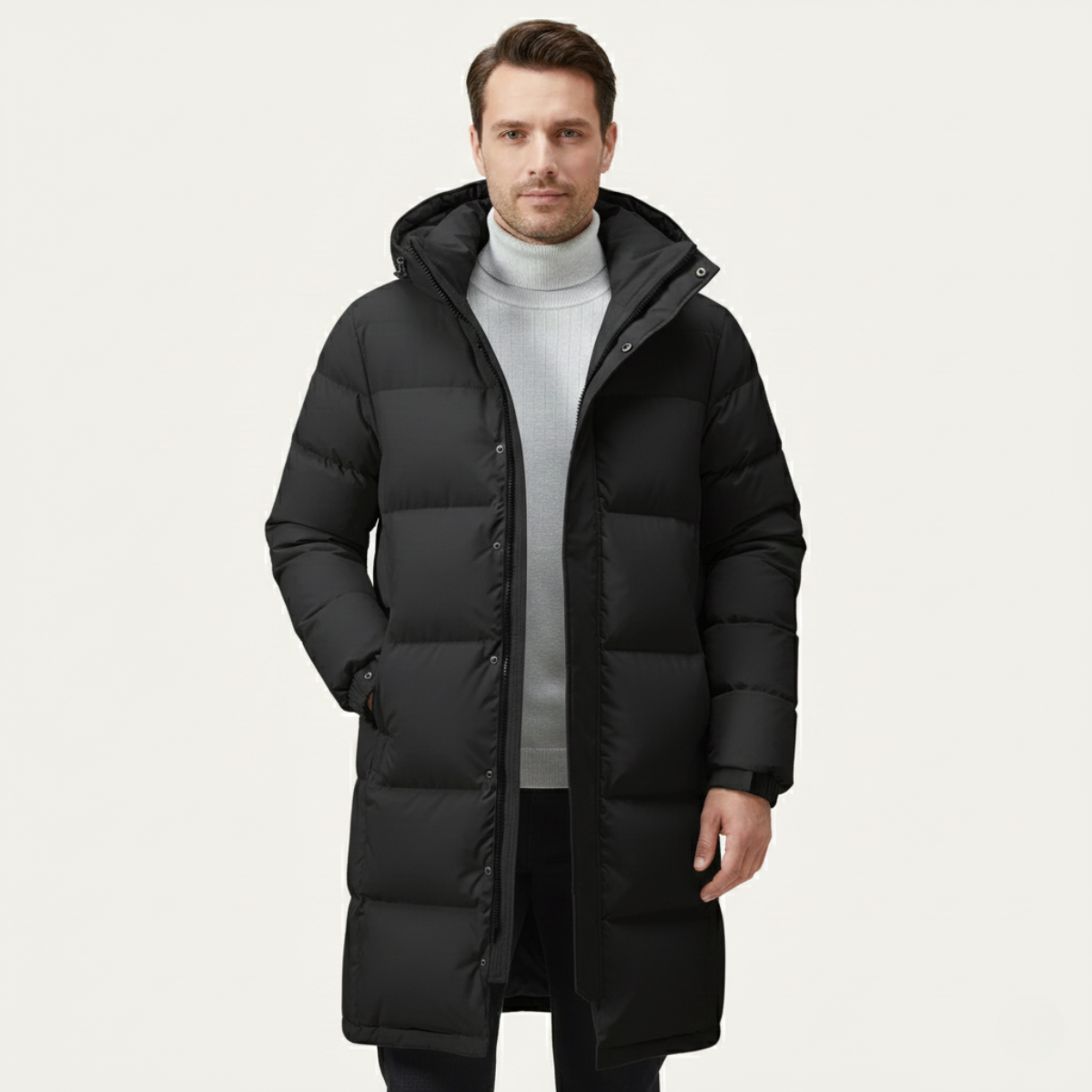 Warm Men's Black Down Parka Jacket