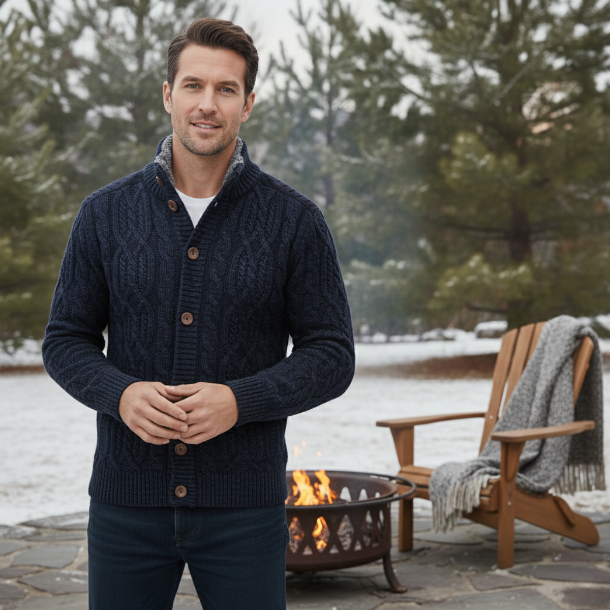Warm Mens Wool Blend Fleece Lined Cardigan