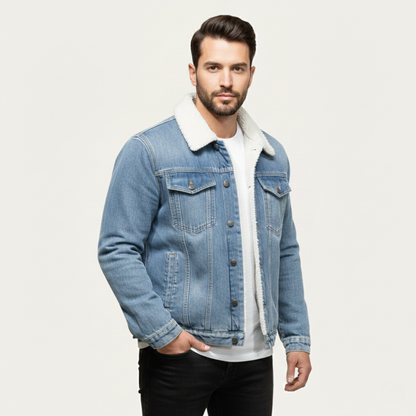 Warm Mens Fleece Lined Denim Winter Coat