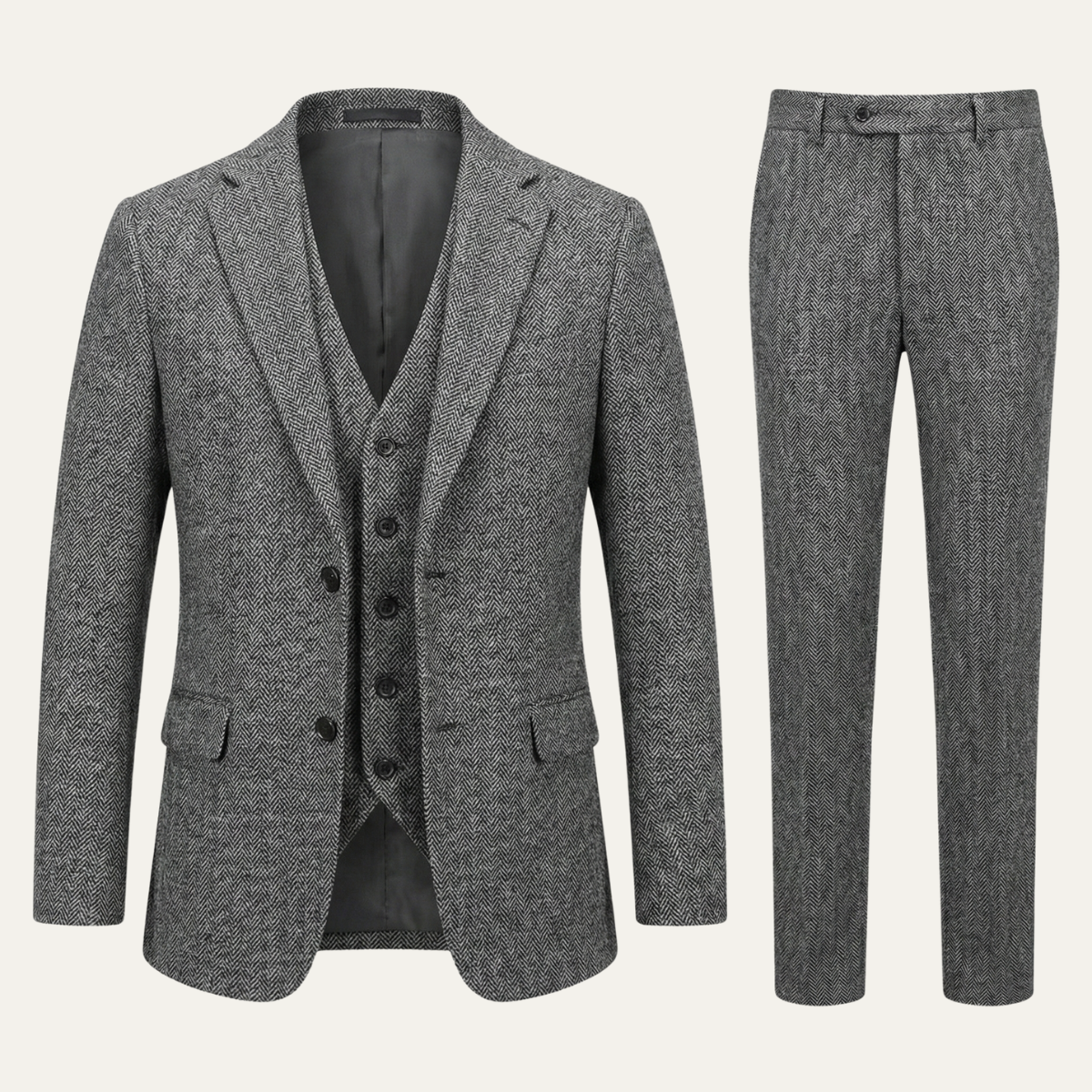 Classic Men's 3 Piece Tweed Suit - Slim Fit Jacket, Waistcoat & Trousers