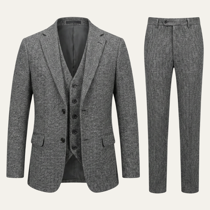 Classic Men's 3 Piece Tweed Suit - Slim Fit Jacket, Waistcoat & Trousers