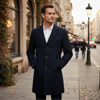 Classic Men's Double Breasted Wool Long Coat